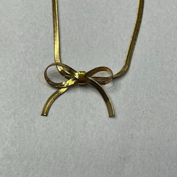 Panacea Gold Snake Chain Bow Necklace 14K Plated Minimalist Holiday Gift NWT - Picture 3 of 12